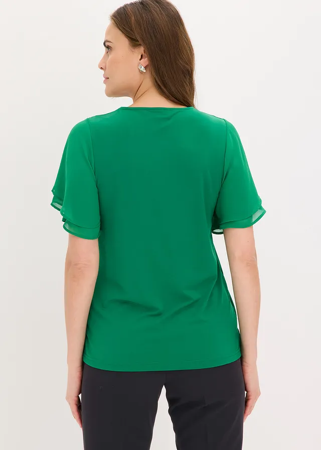 Shirt met chiffon mouwen, Kleur: edelsteengroen