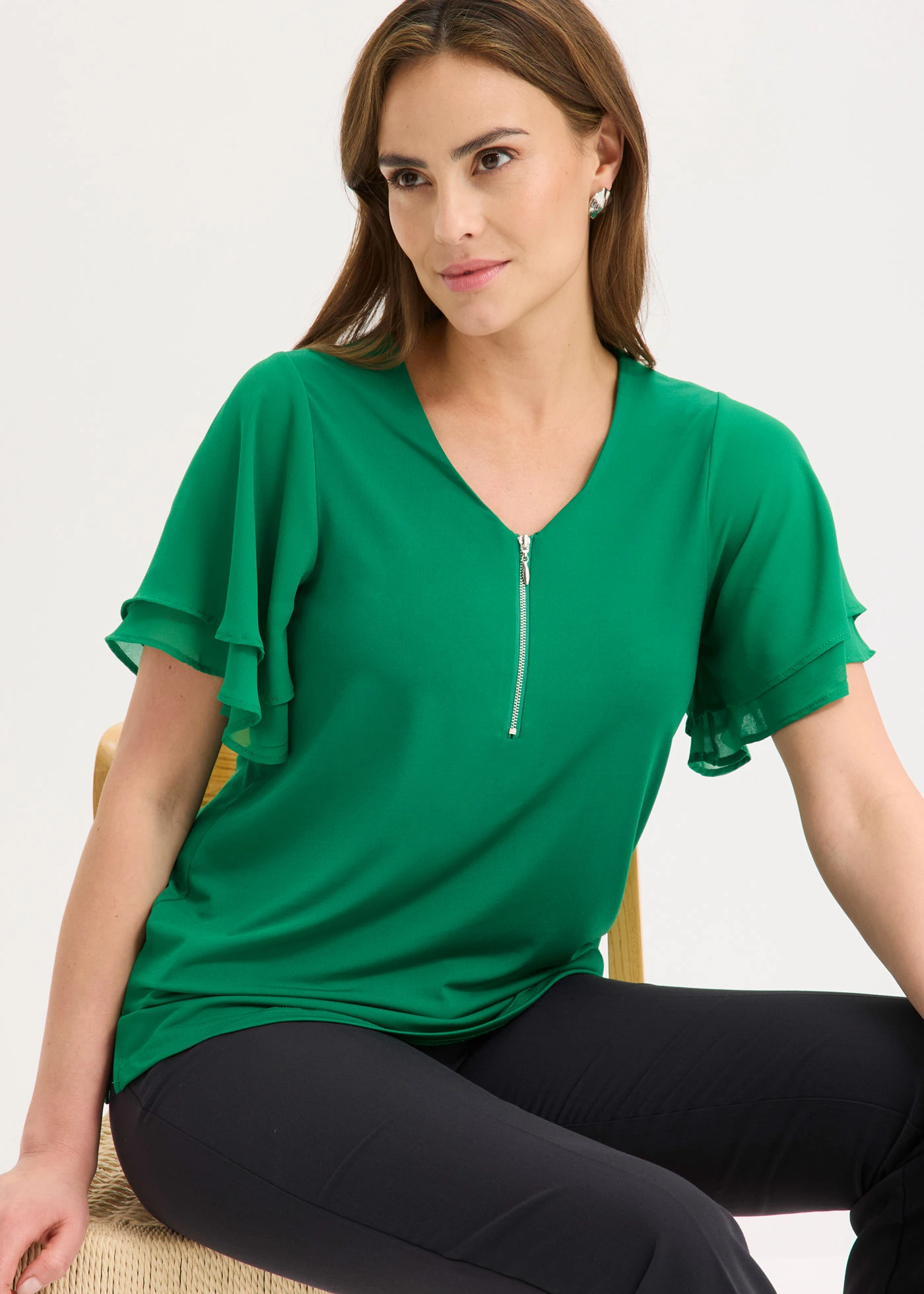 T-shirt avec manches en mousseline • vert aventurine • Boutique bonprix