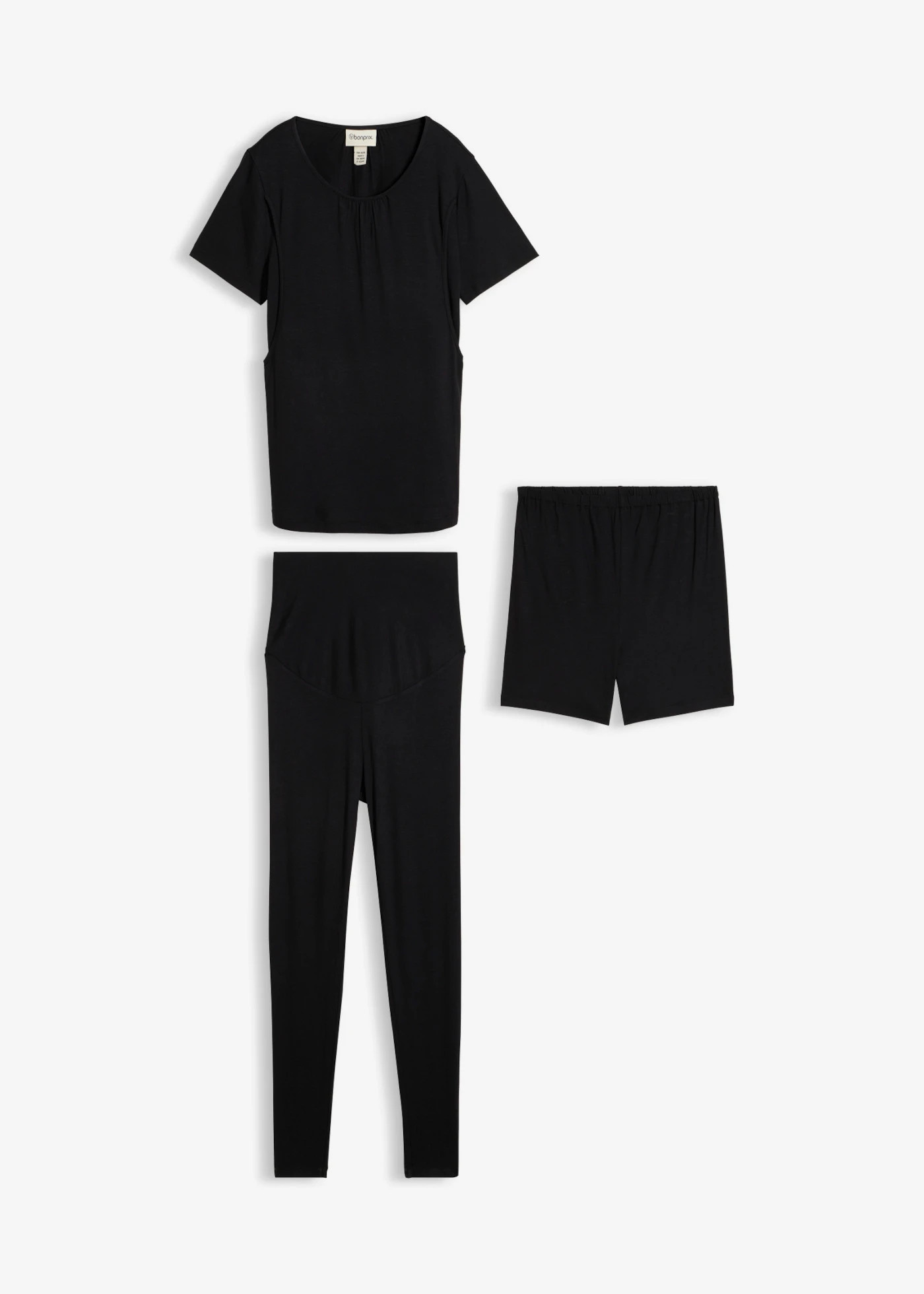 Ensemble de grossesse avec T-shirt d’allaitement, legging + short (ens. 3 pces) • noir • Boutique bonprix