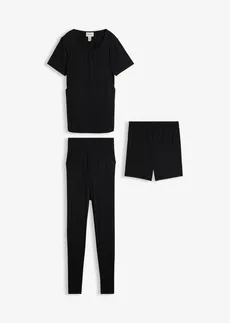 Ensemble de grossesse avec T-shirt d’allaitement, legging + short (ens. 3 pces) • noir • Boutique bonprix