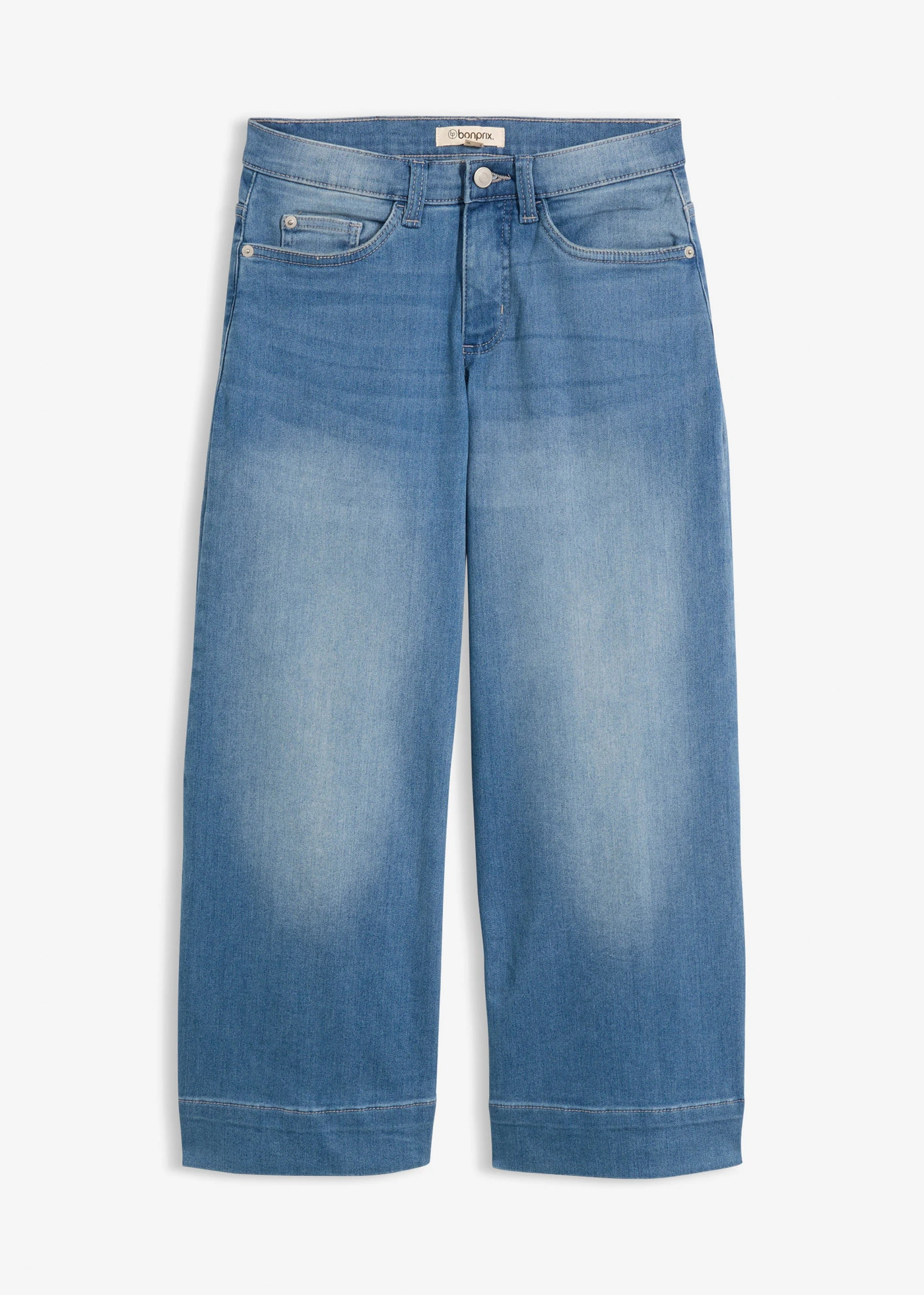 Ultra puha farmer, Culotte • világoskék denim, használt hatású • bonprix áruház