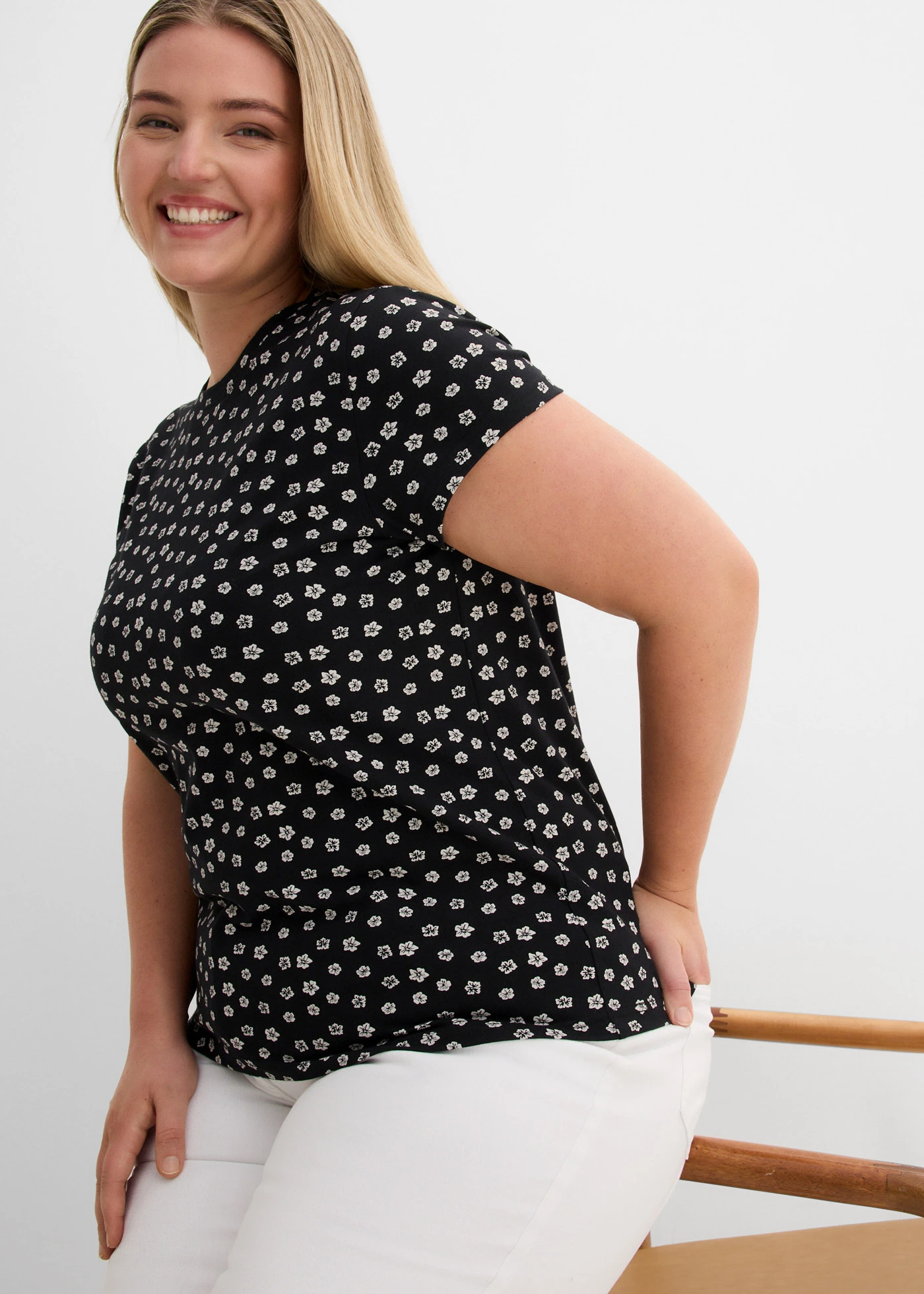 Shirt (set van 3) • wit+zwart+flower plus size • bonprix online shop