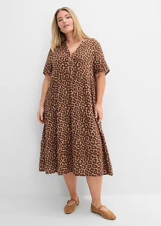 Jurk van zachte mouselline, Kleur: bruin luipaardprint