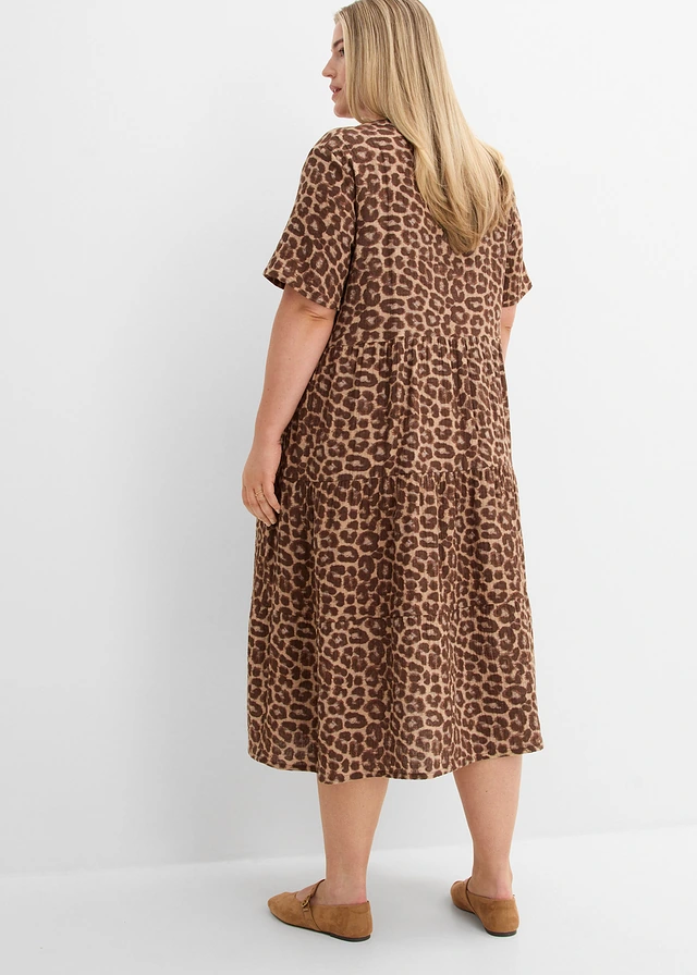 Jurk van zachte mouselline, Kleur: bruin luipaardprint