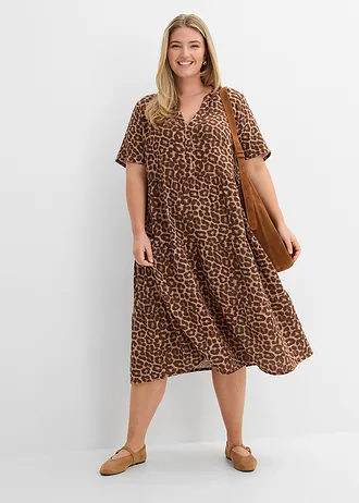 Jurk van zachte mouselline, Kleur: bruin luipaardprint