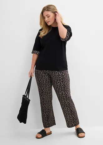 Sweater van katoenmix met luipaarddetail, Kleur: zwart-donkerbruin-middenbruin-natuursteen luipaard