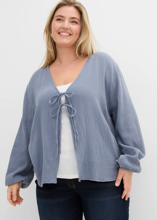 Boléro en gaze de coton, Couleur: bleu fumé