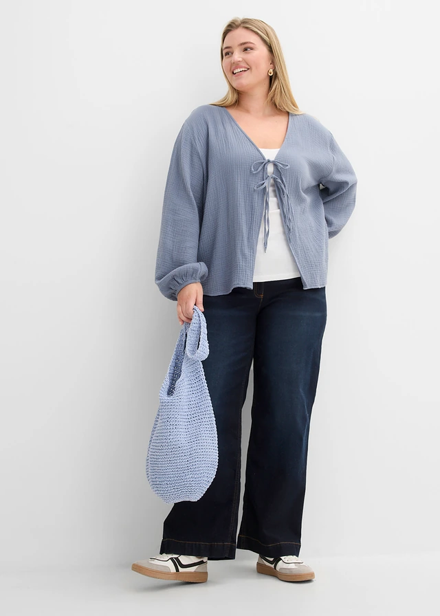 Bolero van mousseline, Kleur: rookblauw