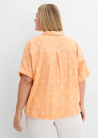 Blouse met korte mouwen van luchtige mousseline, Kleur: papaya gebloemd