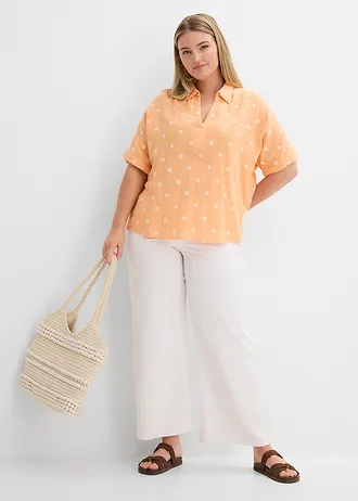 Blouse manches courtes en gaze de coton aérien, Couleur: papaye floral