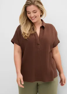 Blouse manches courtes en gaze de coton légère, Couleur: marron
