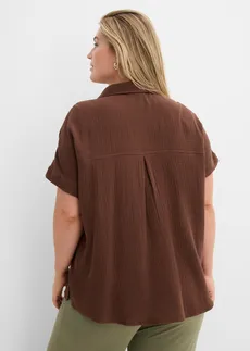 Blouse manches courtes en gaze de coton légère, Couleur: marron