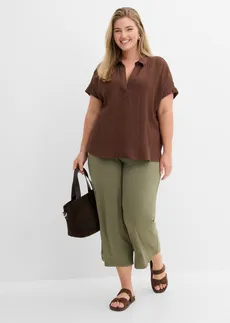 Blouse manches courtes en gaze de coton légère, Couleur: marron