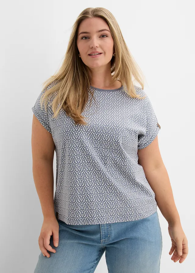 Lot de 2 T-shirts, Couleur: bleu fumé imprimé + jaune pastel uni