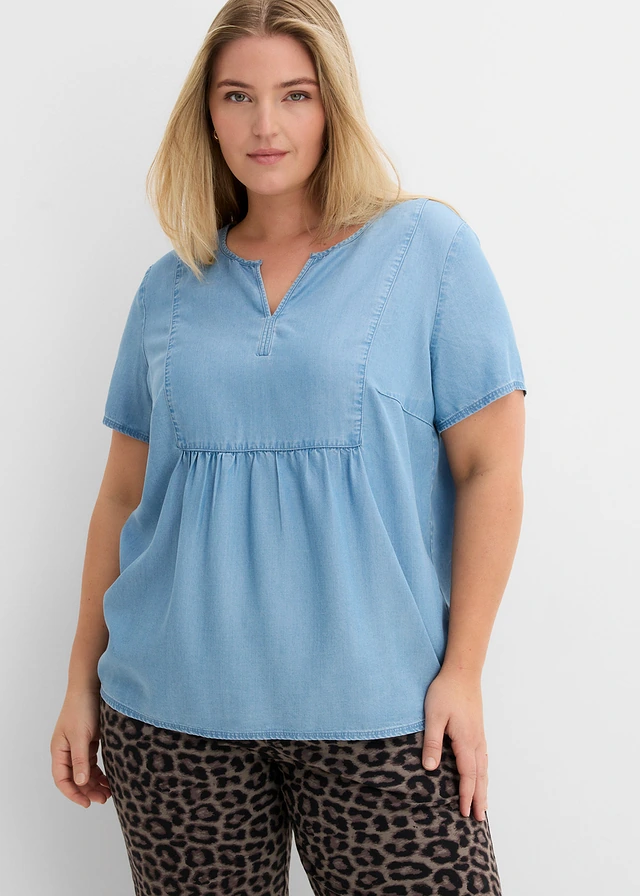 Tunique en jean, Couleur: bleu clair denim