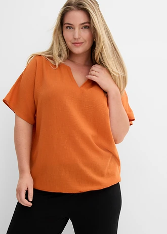 Oversized blouse met elastische zoom, Kleur: terracotta