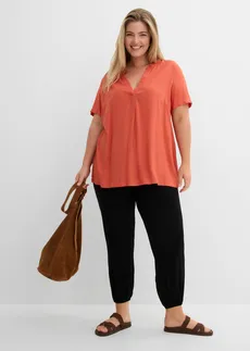 Lange tuniek van pure viscose, Kleur: kaneelrood