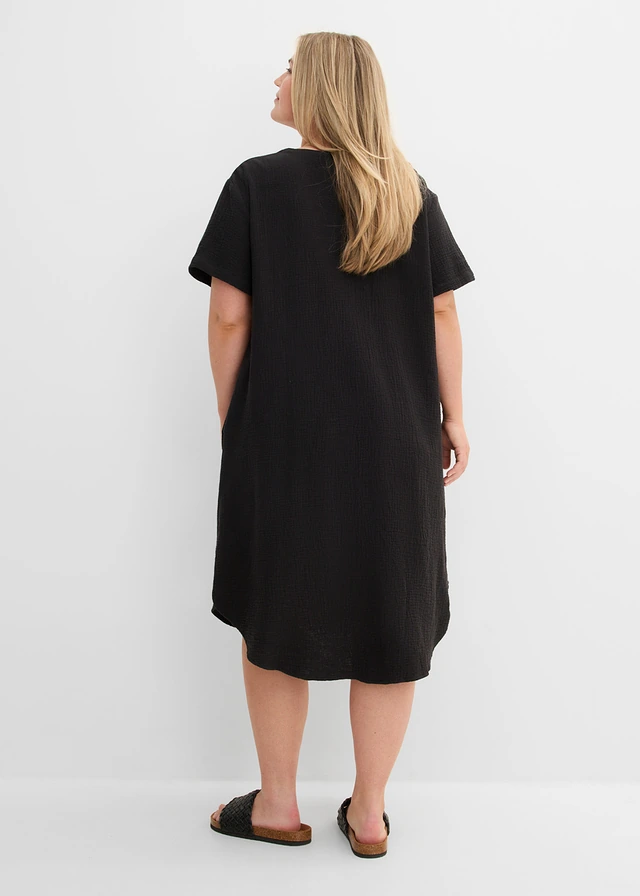 Robe chemise en gaze de coton douce, Couleur: noir