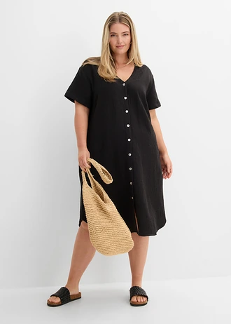 Blousejurk van zachte mousseline, Kleur: zwart