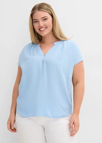 Blousetop van katoen, Kleur: lichtblauw