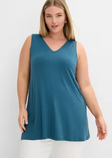 Lange top in een viscosemix, Kleur: blauwpetrol