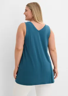 Lange top in een viscosemix, Kleur: blauwpetrol