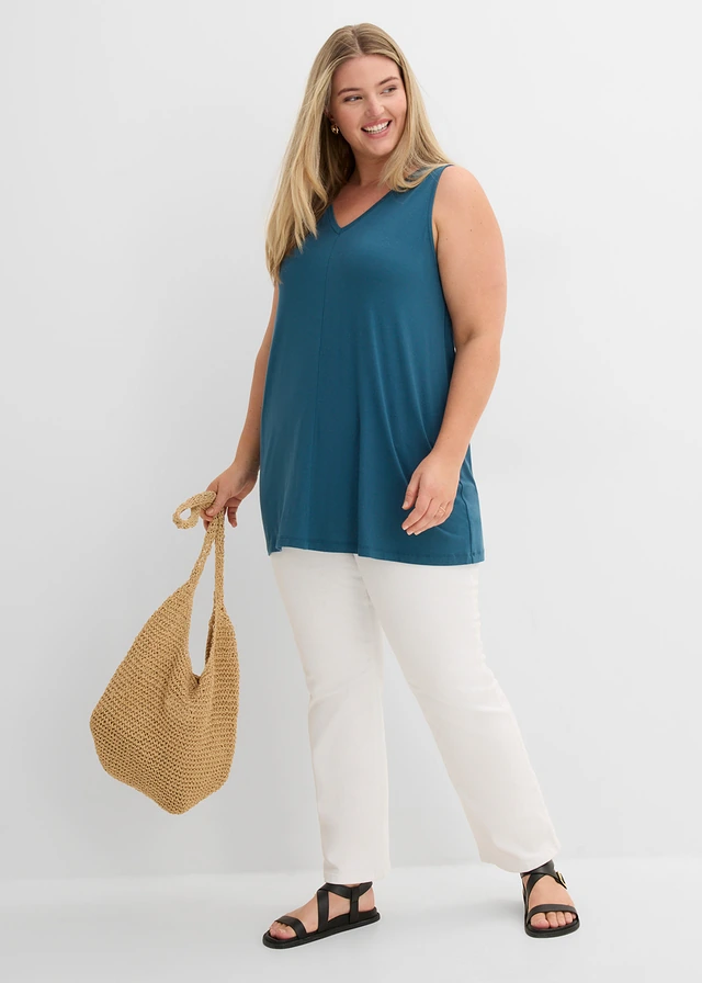 Top long en viscose extensible, Couleur: pétrole