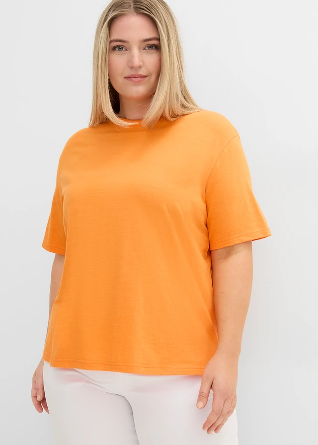 Lot de 2 T-shirts amples en fil flammé 100% coton, Couleur: bleu foncé-orange vif
