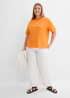 Katoenen boxy shirt van slub garen (set van 2), Kleur: donkerblauw-lichtoranje