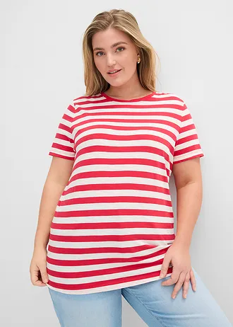 Tricou cu decolteu rotund, din bumbac (2buc.), culoare: roșu/ecru/negru