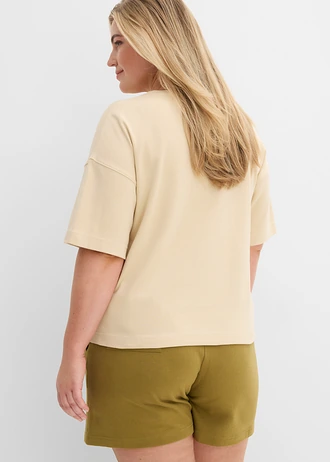 Boxy shirt van zwaar biologisch katoen, Kleur: lichtsand