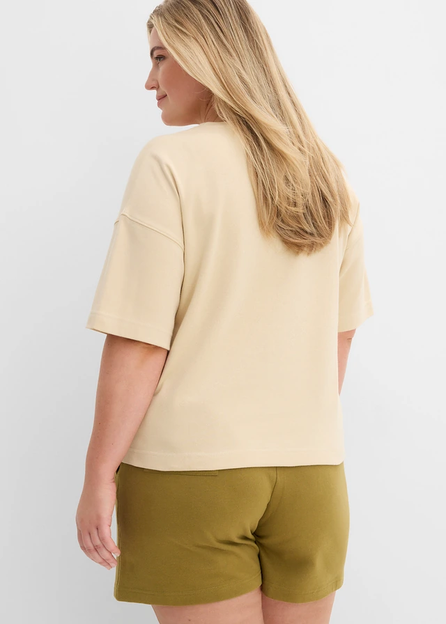 Boxy shirt van zwaar biologisch katoen, Kleur: lichtsand
