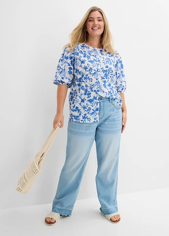 Blouse van puur katoen, Kleur: wolwit-lichtblauw-gletsjerblauw gebloemd