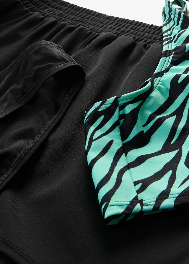 Bikiny a šortky (3-dielna sada) • čierna-mentolovo zelená zebra • obchod bonprix