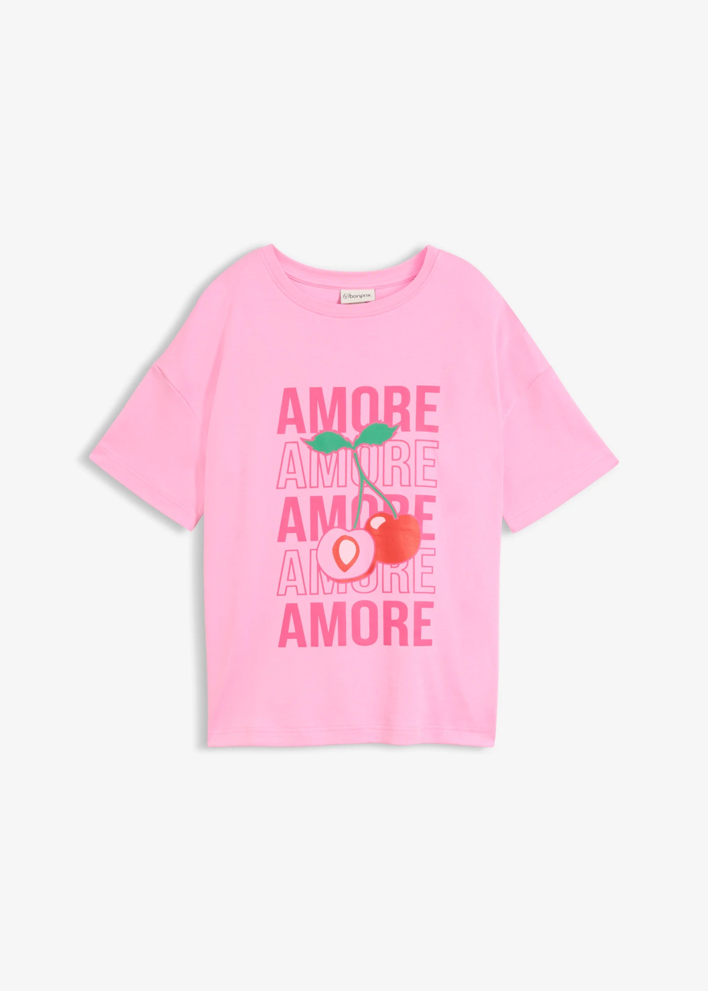 T-shirt oversize z czystej bawełny organicznej • jasnoróżowy z nadrukiem • sklep bonprix