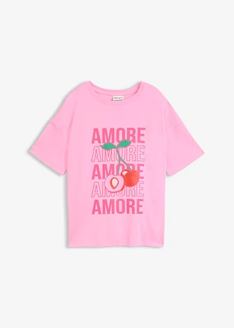 T-shirt oversize 100% coton, Couleur: rose imprimé