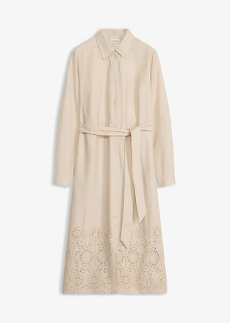 Sukienka szmizjerka z ażurowym haftem • jasny piaskowy • sklep bonprix