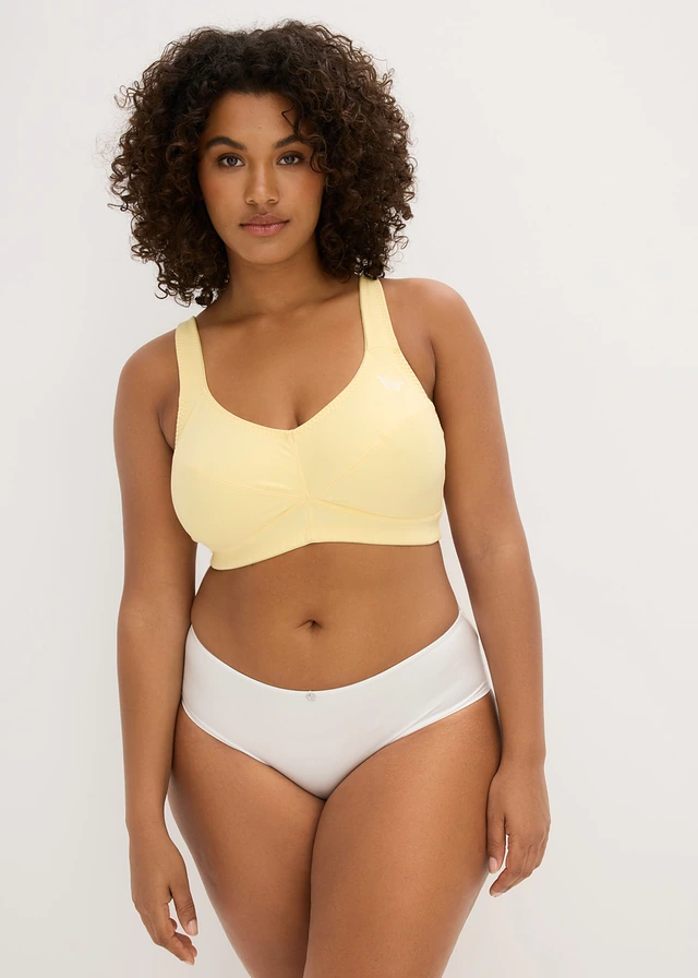 Lot de 2 soutiens-gorge coton sans armatures, Couleur: jaune clair + bleu aqua