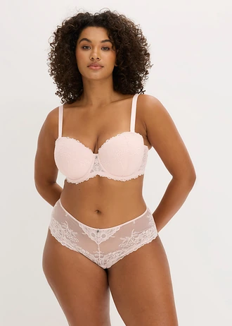 Sutien balconette cu bretele detașabile și dantelă moale (set/2 buc.), culoare: roz pal+ecru