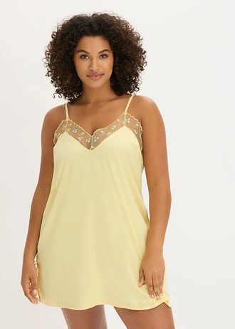 Neglijeu din satin cu broderie fină, culoare: galben deschis floral