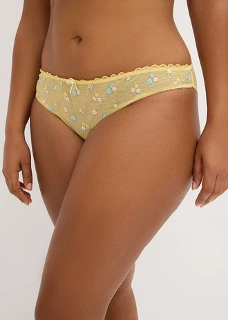 Minislip met sierlijk borduursel, Kleur: lichtgeel gebloemd