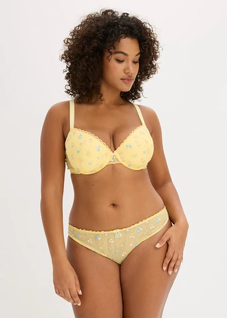 Sutien vătuit din broderie fină, culoare: galben deschis înflorat