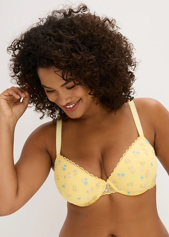 Sutien vătuit din broderie fină, culoare: galben deschis înflorat