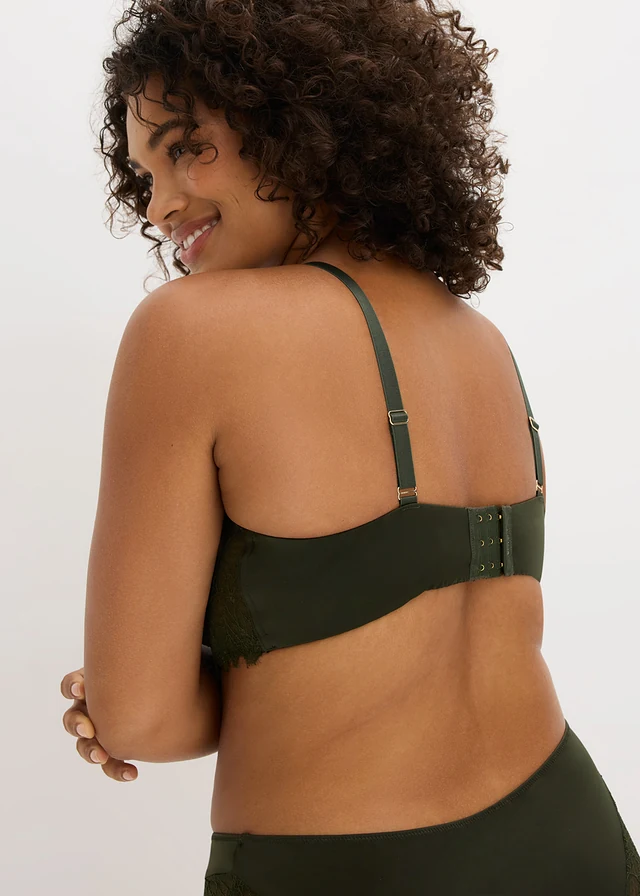 Beugel bh met een kleine padding en sierlijk kant, Kleur: nachtolijfgroen