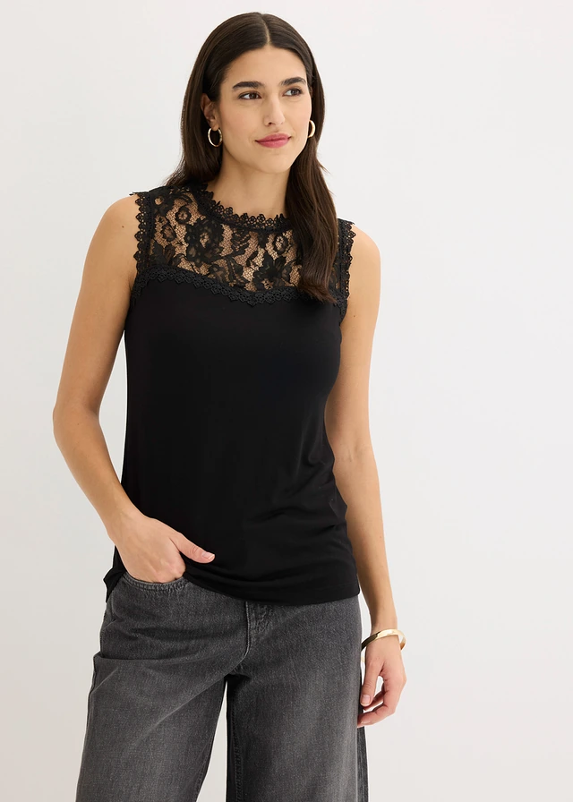 Top doux en viscose extensible, Couleur: noir