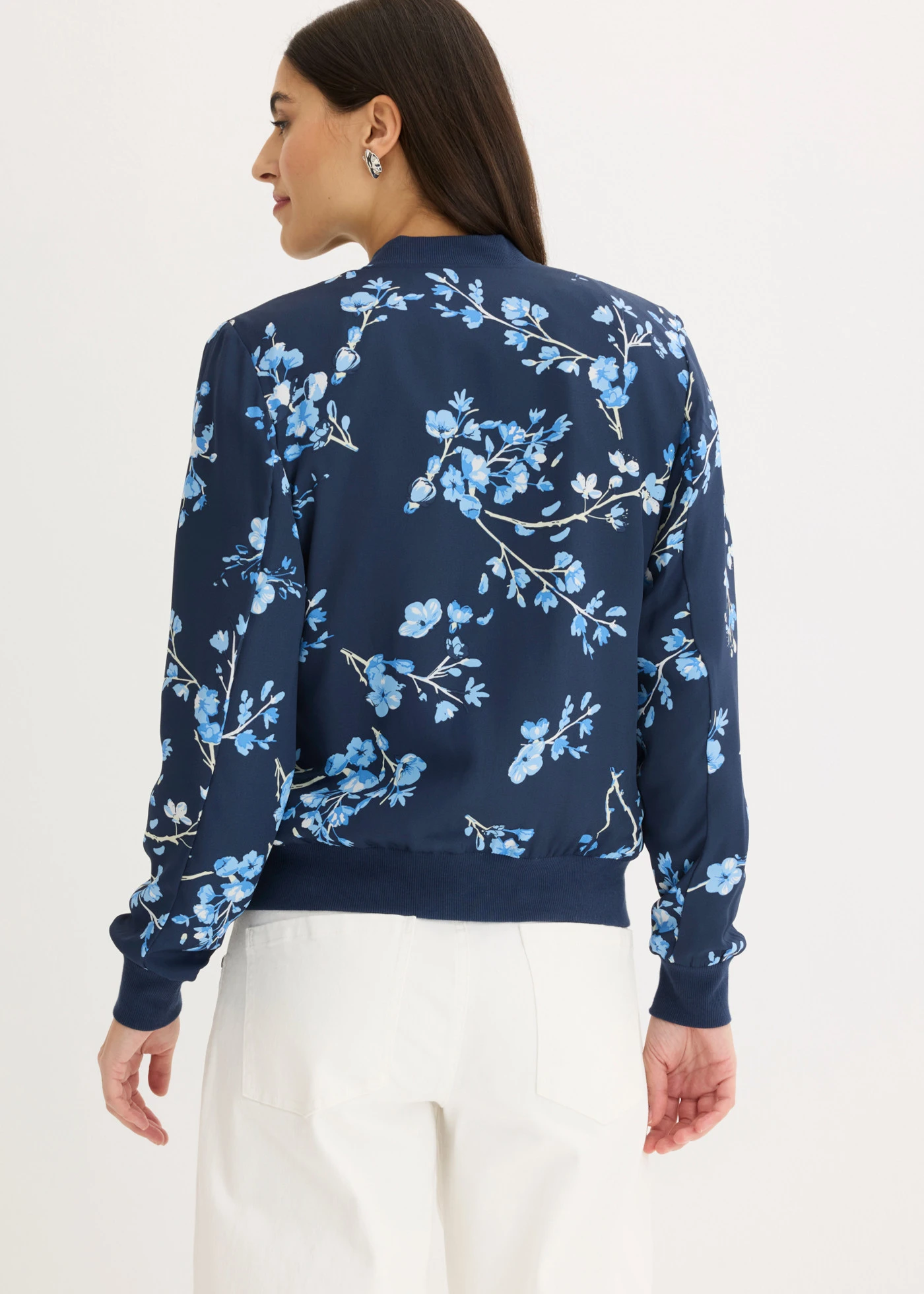 Korte bomber jack • donkerblauw/lichtblauw gebloemd • bonprix online shop