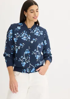 Korte bomber, Kleur: donkerblauw/lichtblauw gebloemd
