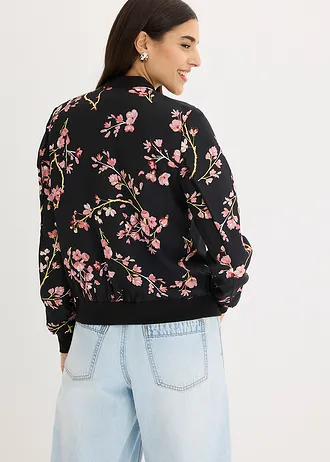 Korte bomber • zwart-roze gebloemd • bonprix online shop