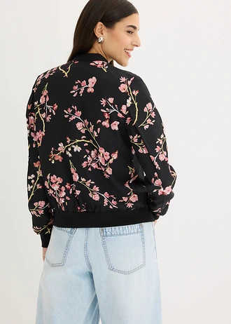 Sacou scurt • negru-roz pal înflorat • magazin bonprix