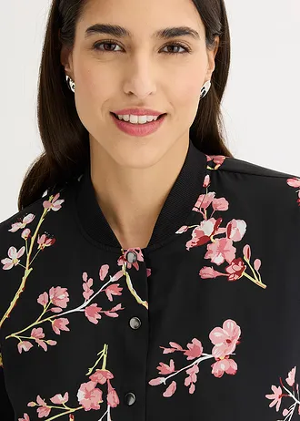 Blouson court • noir-rose floral • Boutique bonprix